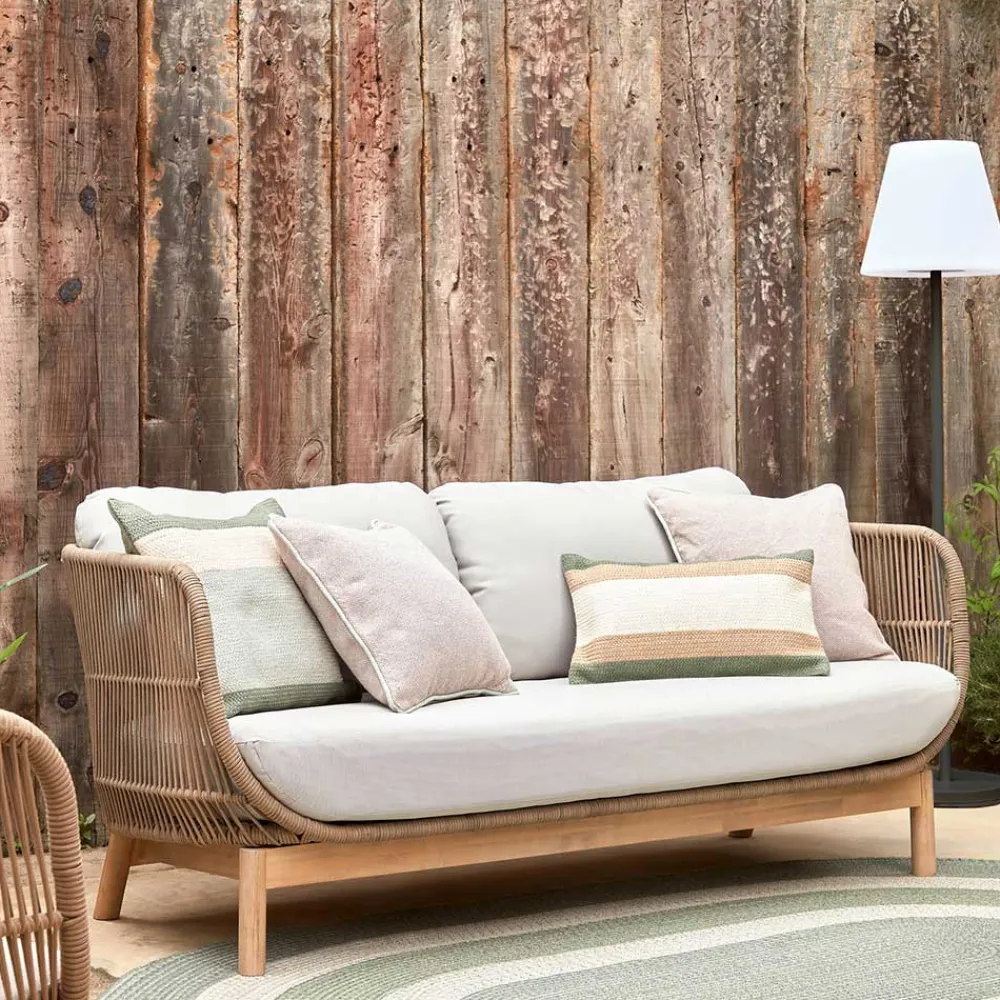 Wohnen Sofa aus Kordel Geflecht & Holz mit Polster - Calivias