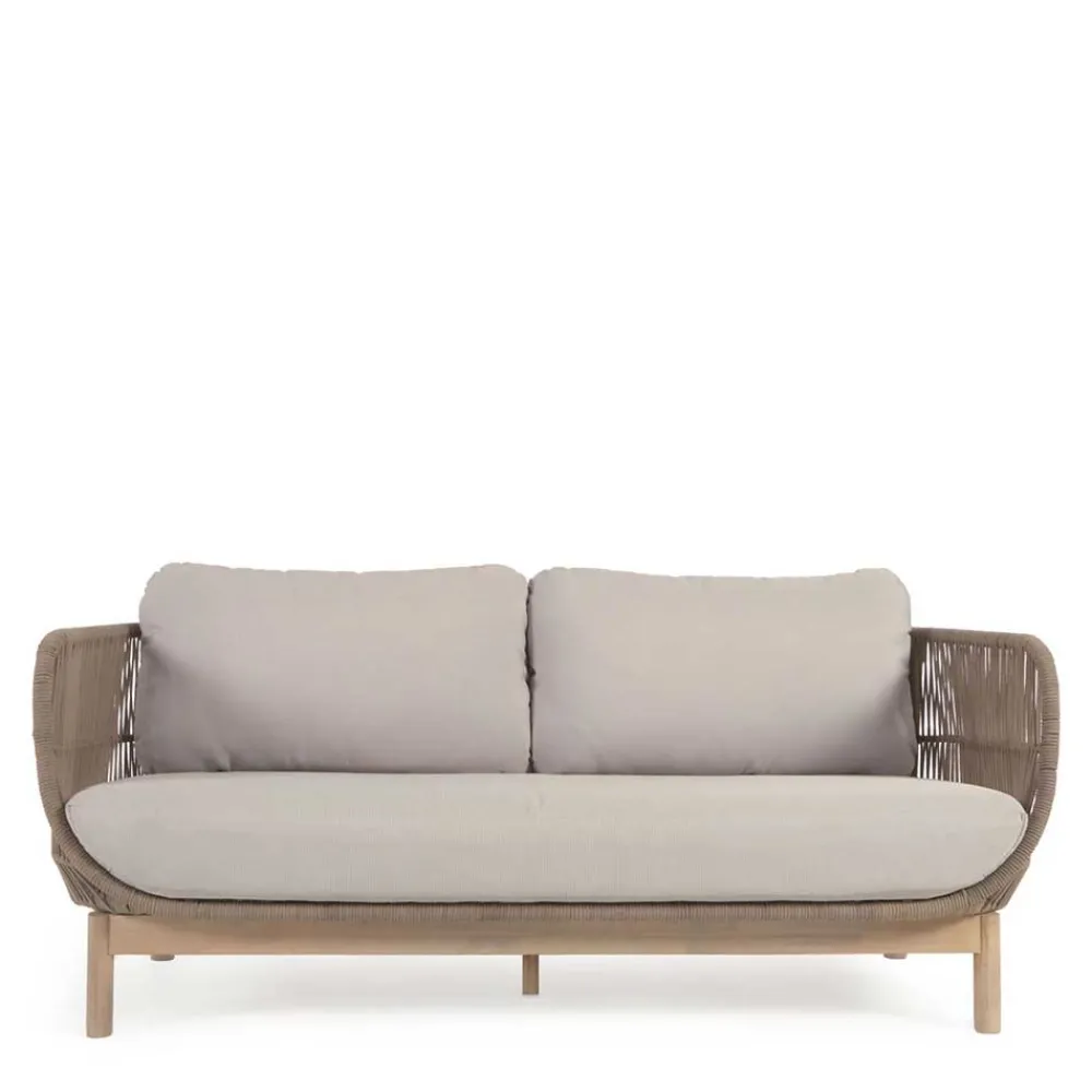 Wohnen Sofa aus Kordel Geflecht & Holz mit Polster - Calivias