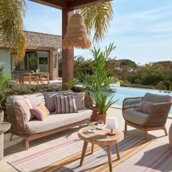 Wohnen Sofa aus Kordel Geflecht & Holz mit Polster - Calivias