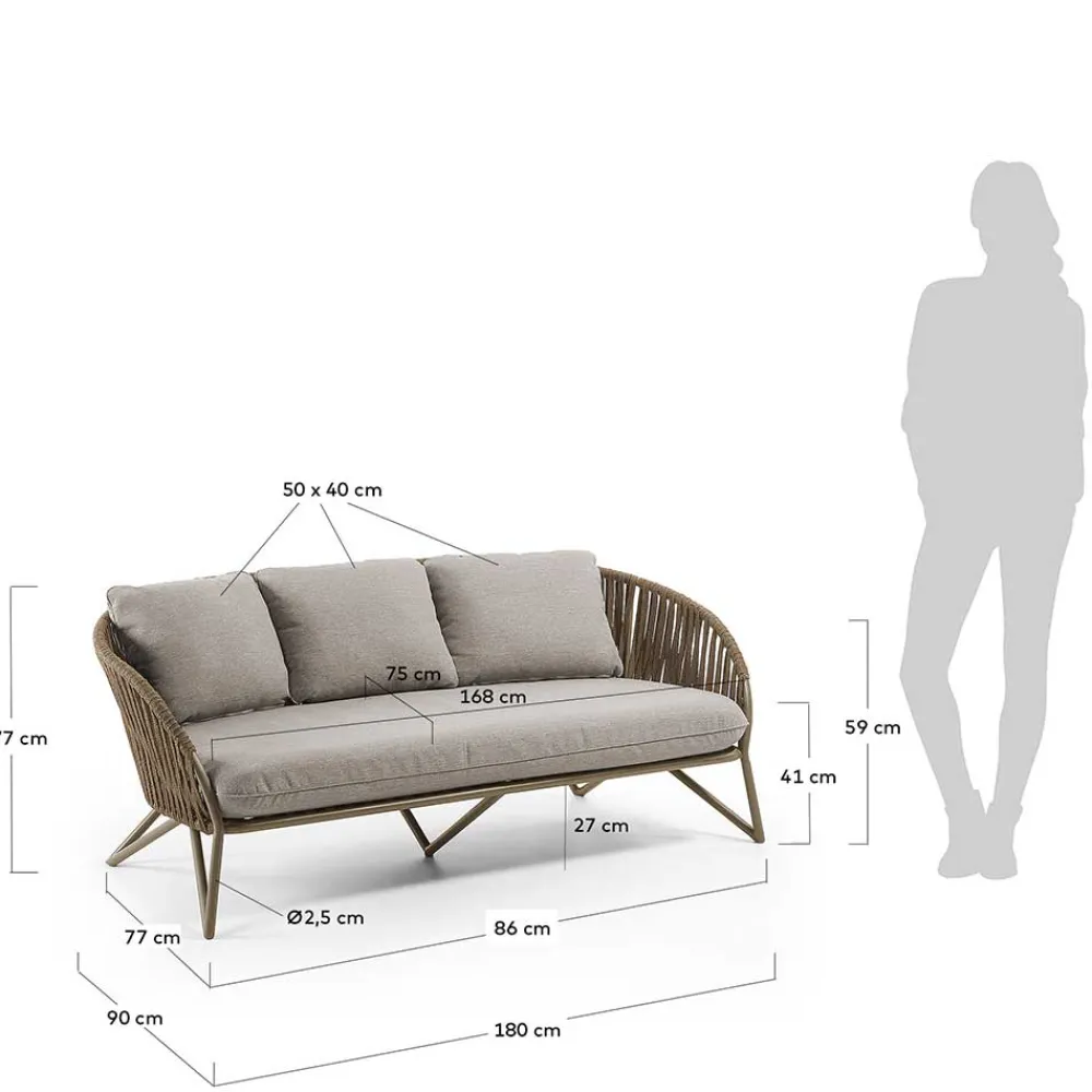 Wohnen Rattanmöbel*Sofa aus Seilgeflecht in Hellbraun & Beige - Jadnea