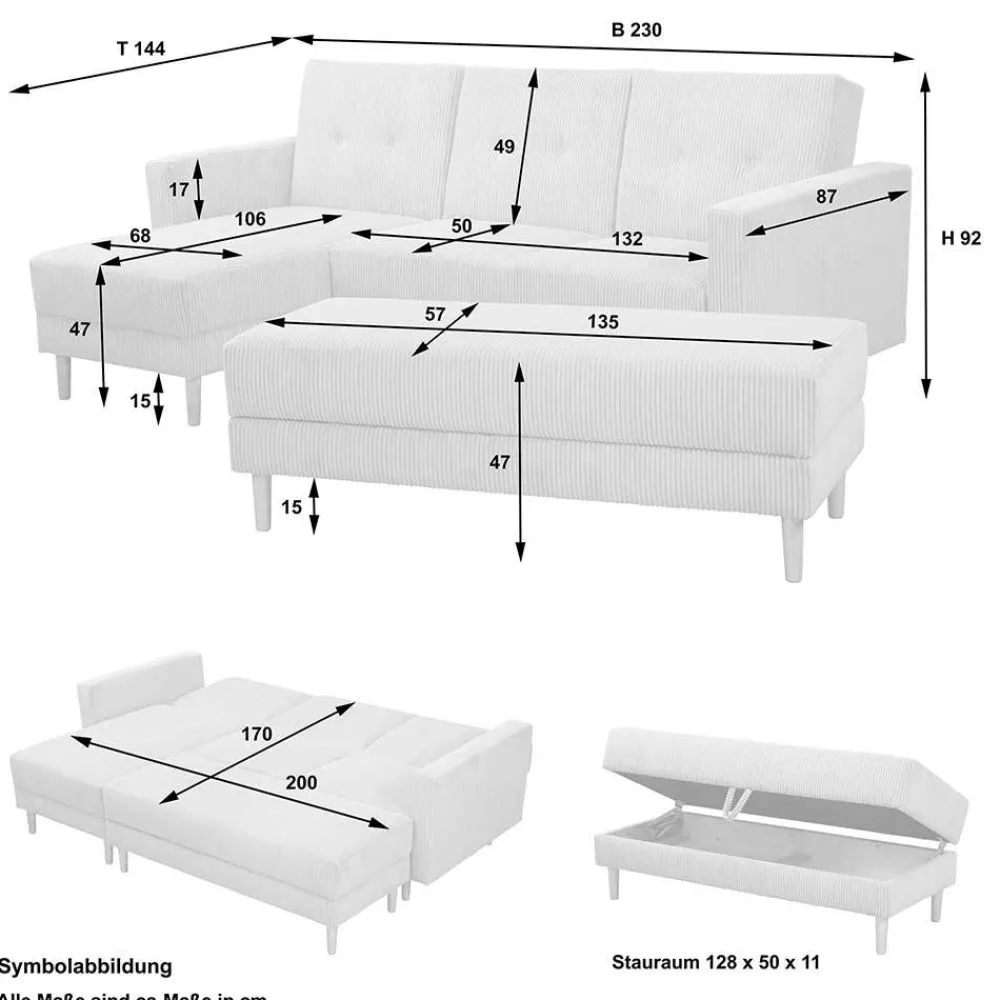Wohnen Sofaecke mit Hocker - Bettfunktion - Snella (zweiteilig)