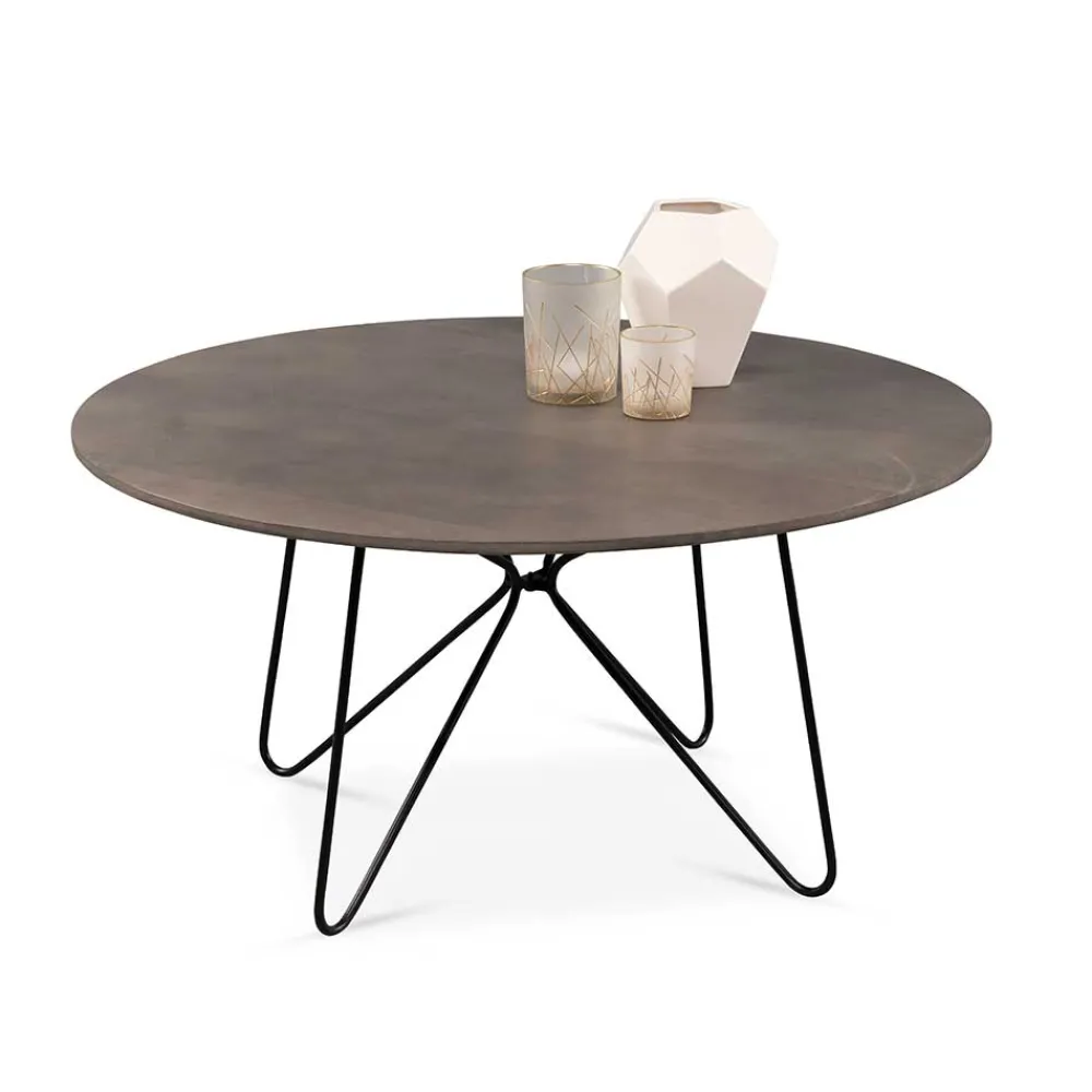 Wohnen Schwarze Möbel|Graue Möbel*Sofatisch aus Mangobaum Massivholz in Mattsilber - Dosa