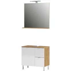 Wohnen Glasmöbel|Badezimmer Komplett*Spiegel & Beckenschrank in Weiß Glanz - Narilos (zweiteilig)