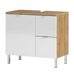 Wohnen Glasmöbel|Badezimmer Komplett*Spiegel & Beckenschrank in Weiß Glanz - Narilos (zweiteilig)