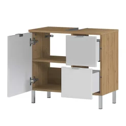 Wohnen Glasmöbel|Badezimmer Komplett*Spiegel & Beckenschrank in Weiß Glanz - Narilos (zweiteilig)