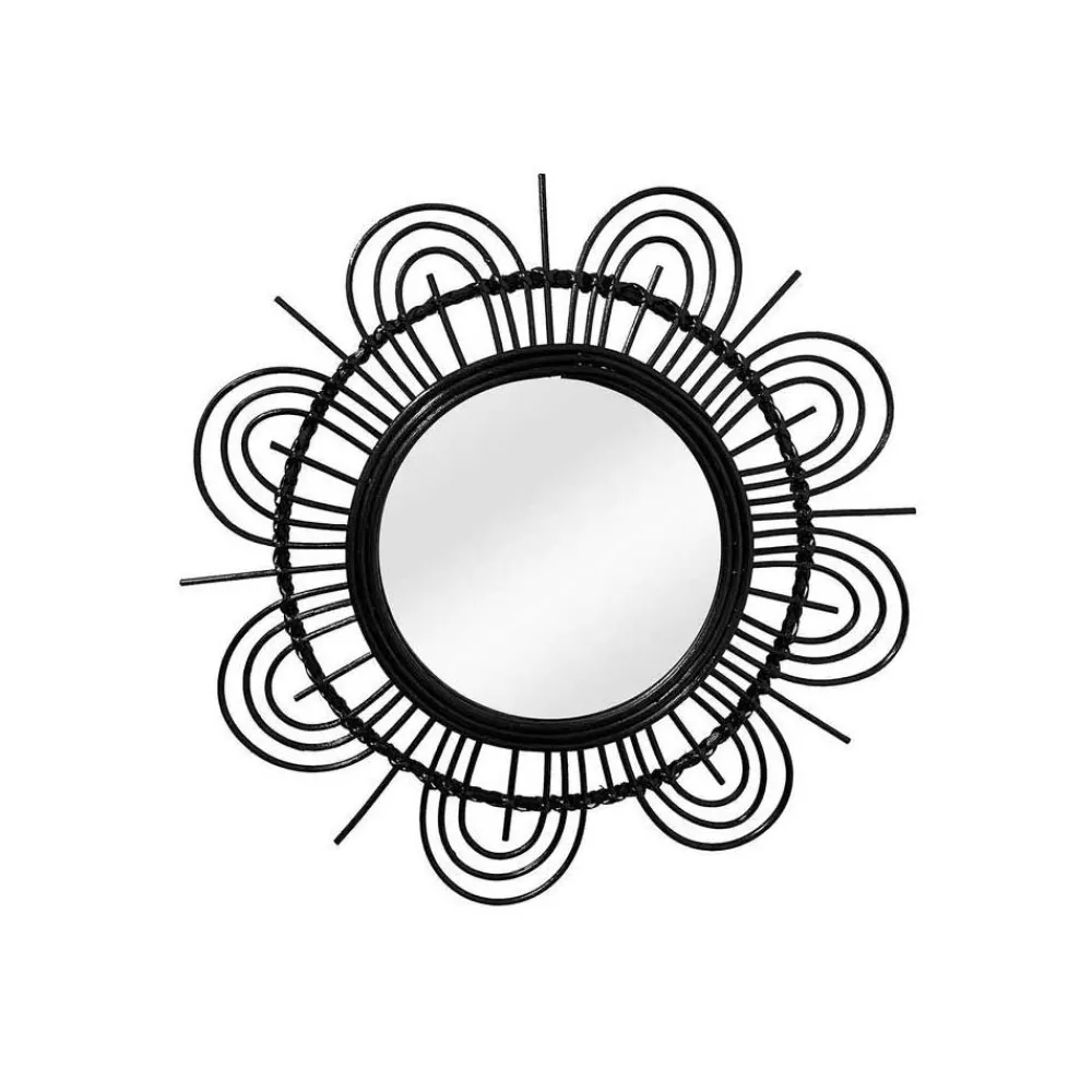 Wohnen Spiegel mit Rattanrahmen im Blumen Look - Puzian