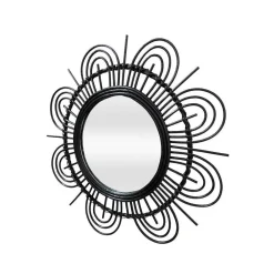 Wohnen Spiegel mit Rattanrahmen im Blumen Look - Puzian