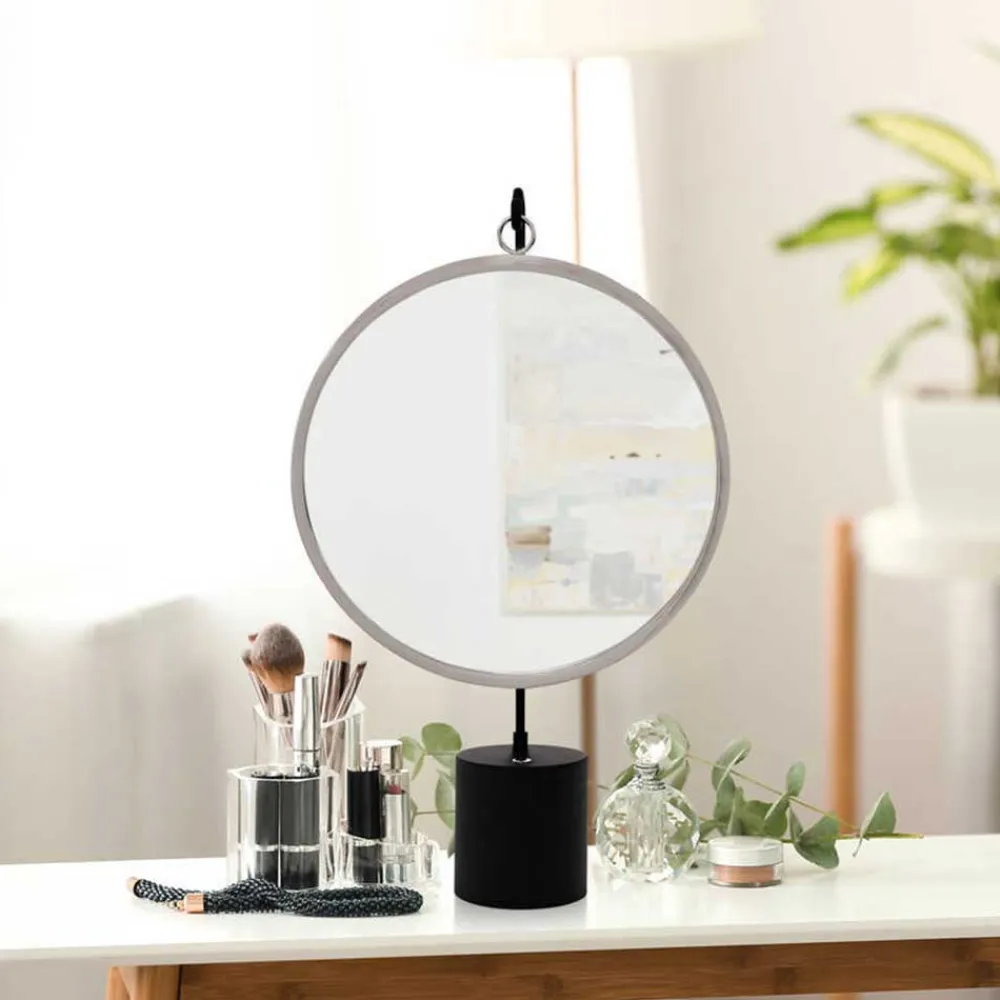 Wohnen Spiegel mit Ständer in Silber und Schwarz - Fraduno