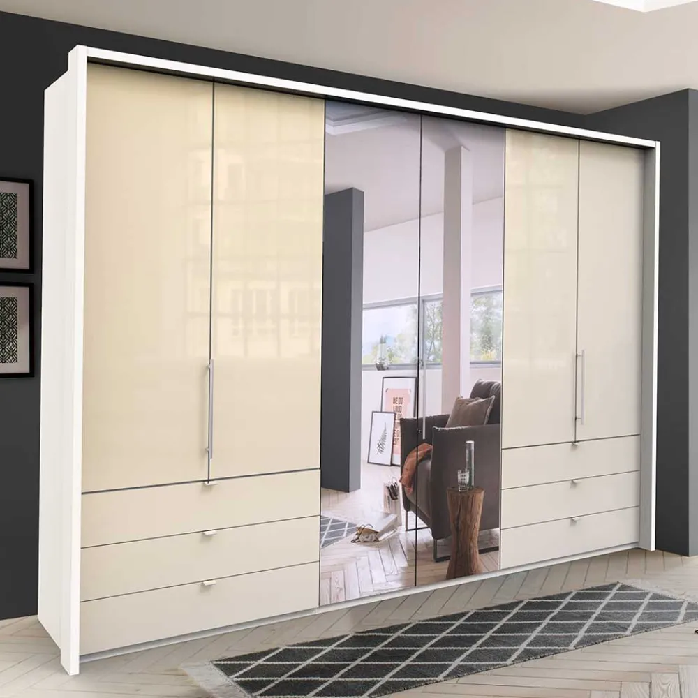 Wohnen Weiße Möbel|Glasmöbel*Spiegel Schlafzimmerschrank mit Falttüren - Zidarie