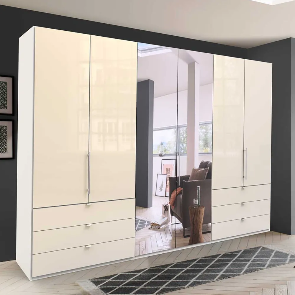 Wohnen Weiße Möbel|Glasmöbel*Spiegel Schlafzimmerschrank mit Falttüren - Zidarie