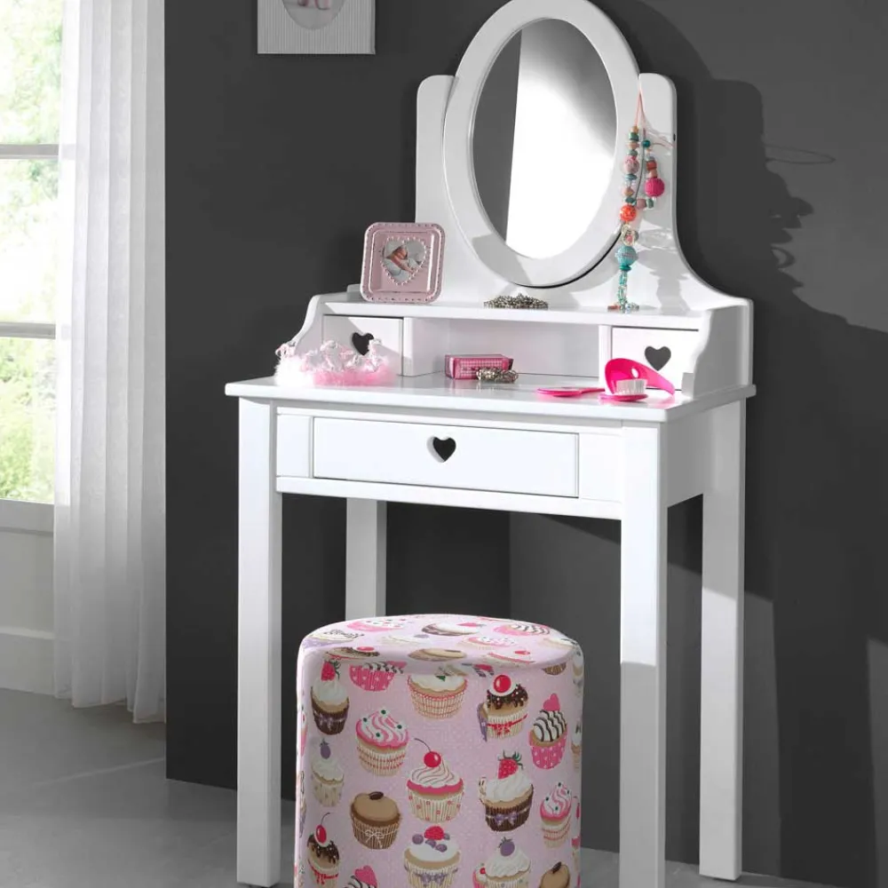 Kinder Wohnen Spiegel Schminktisch Grandory in Weiß lackiert