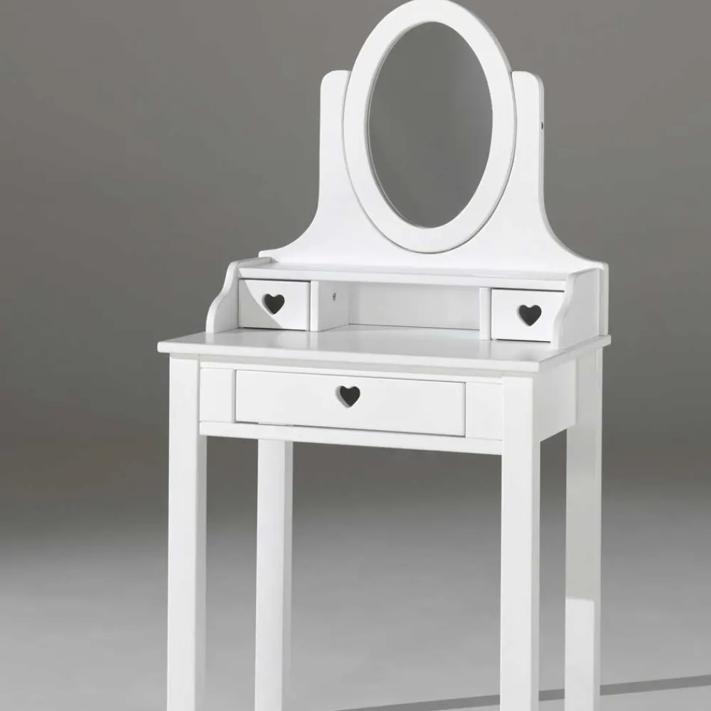 Kinder Wohnen Spiegel Schminktisch Grandory in Weiß lackiert