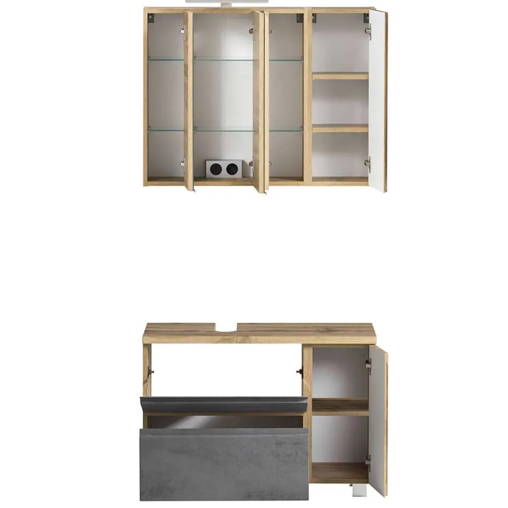 Wohnen Spiegelschrank 4-türig & Unterbeckenschrank - Mia (zweiteilig)