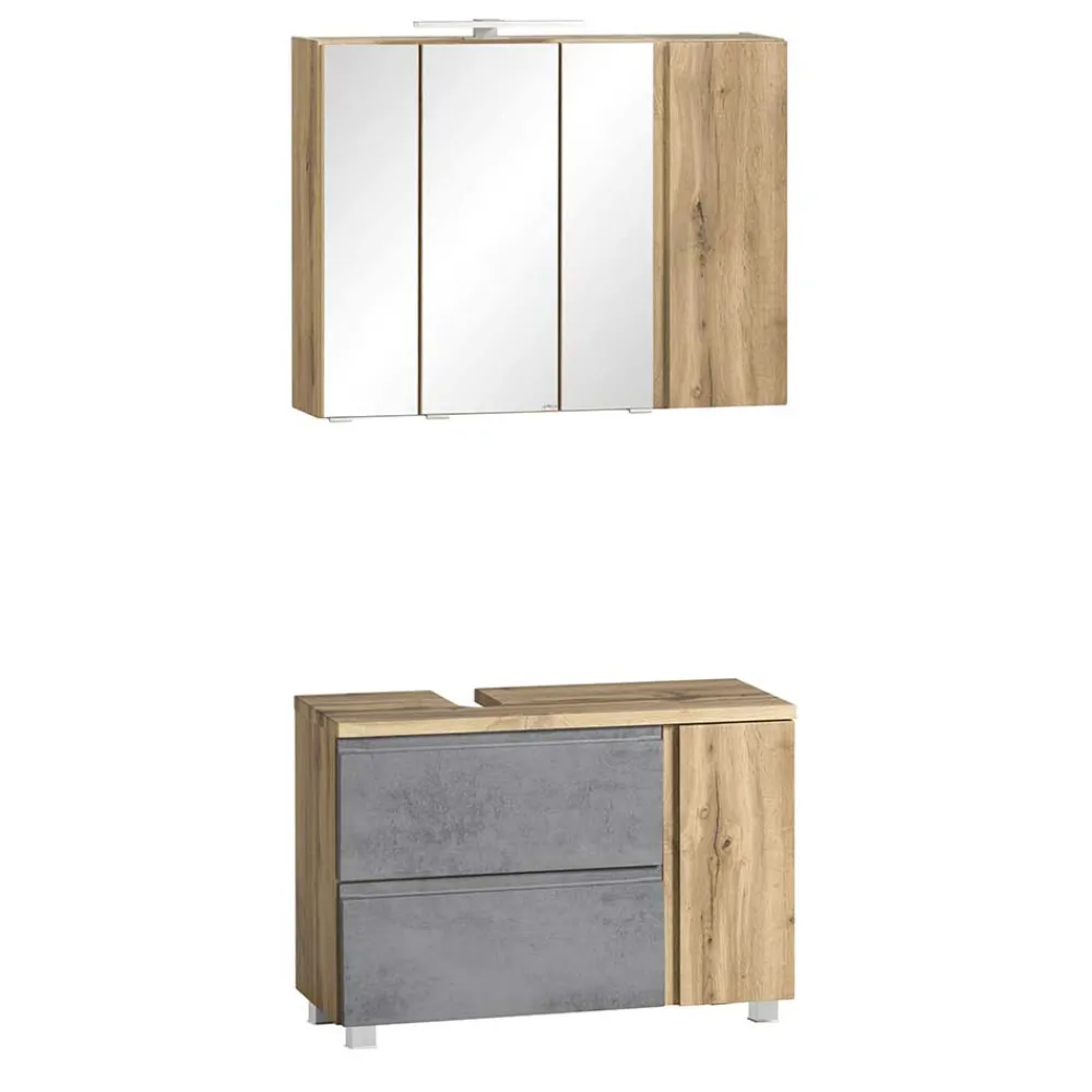 Wohnen Spiegelschrank 4-türig & Unterbeckenschrank - Mia (zweiteilig)