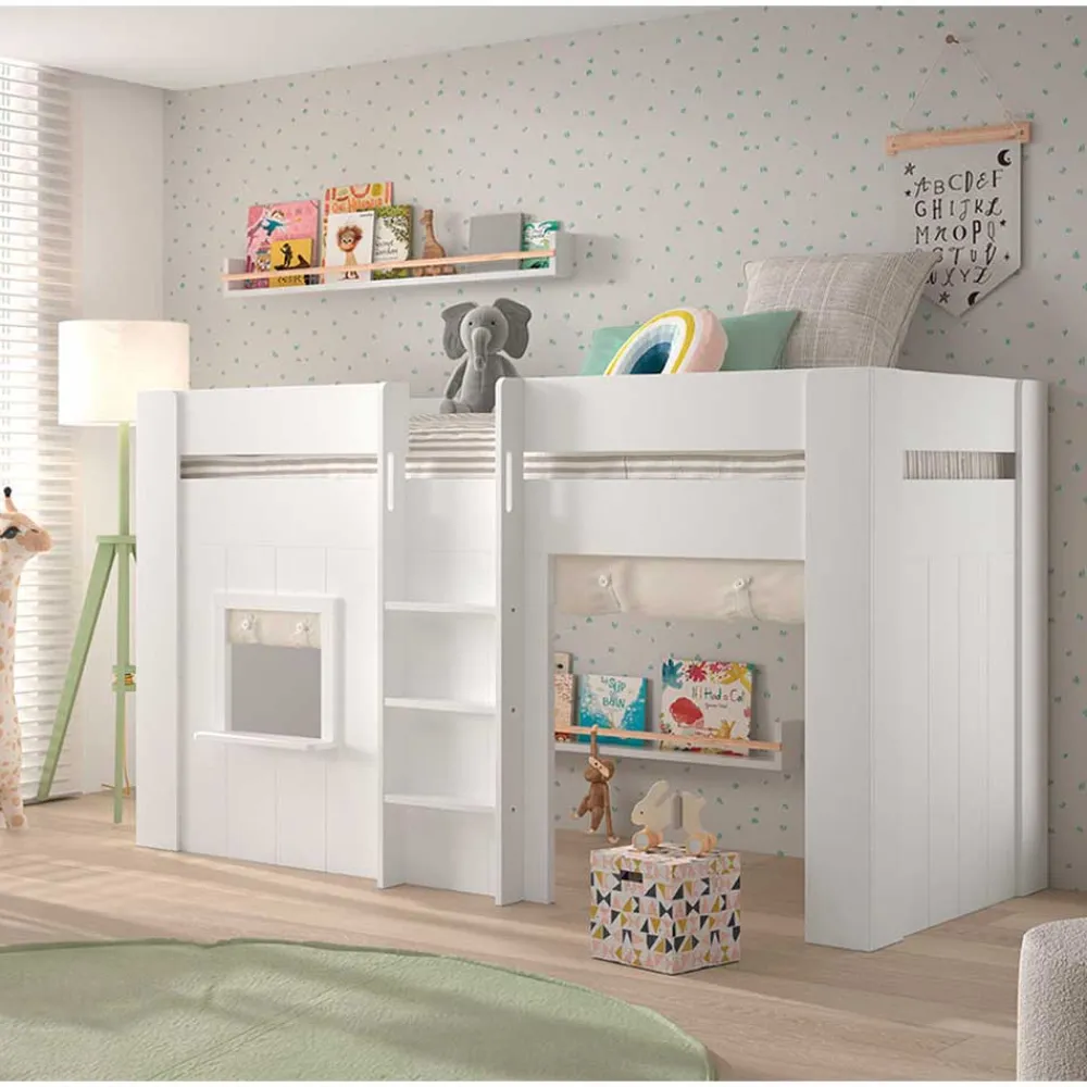 Kinder Wohnen Spielbett mit Hütte 120 cm hoch - Aramo