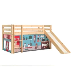 Kinder Wohnen Spielbett mit Rutsche & Vorhang Haustier Laden - Luzius