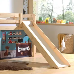 Kinder Wohnen Spielbett mit Rutsche & Vorhang Haustier Laden - Luzius