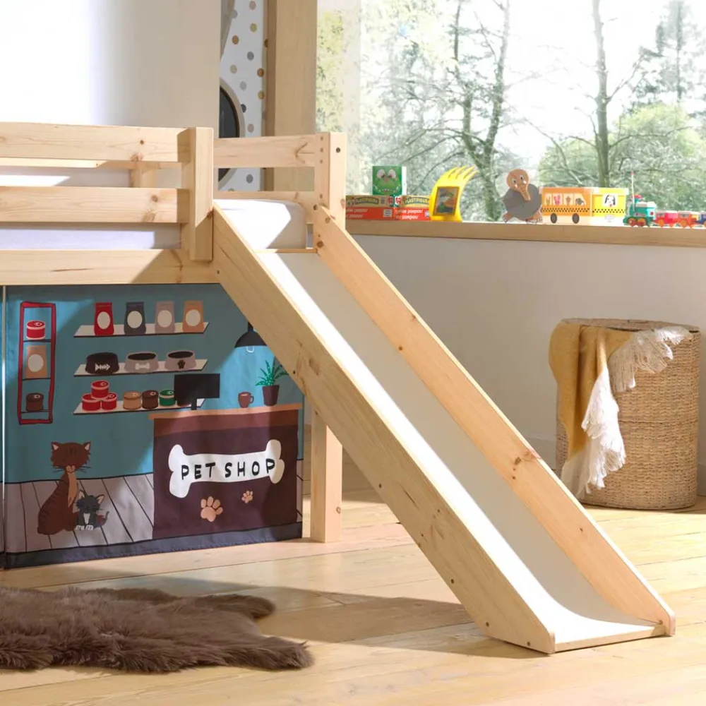 Kinder Wohnen Spielbett mit Rutsche & Vorhang Haustier Laden - Luzius
