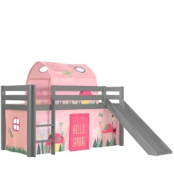 Kinder Wohnen Spielbett mit Rutsche in Grau & Tunnel - Emju