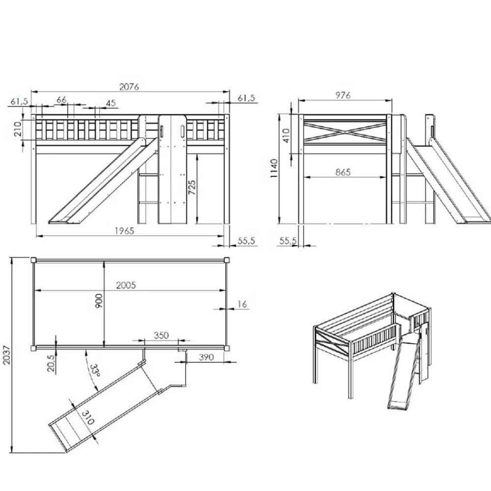 Kinder Wohnen Spielbett mit schräger Rutsche Prinzessin - Novelya