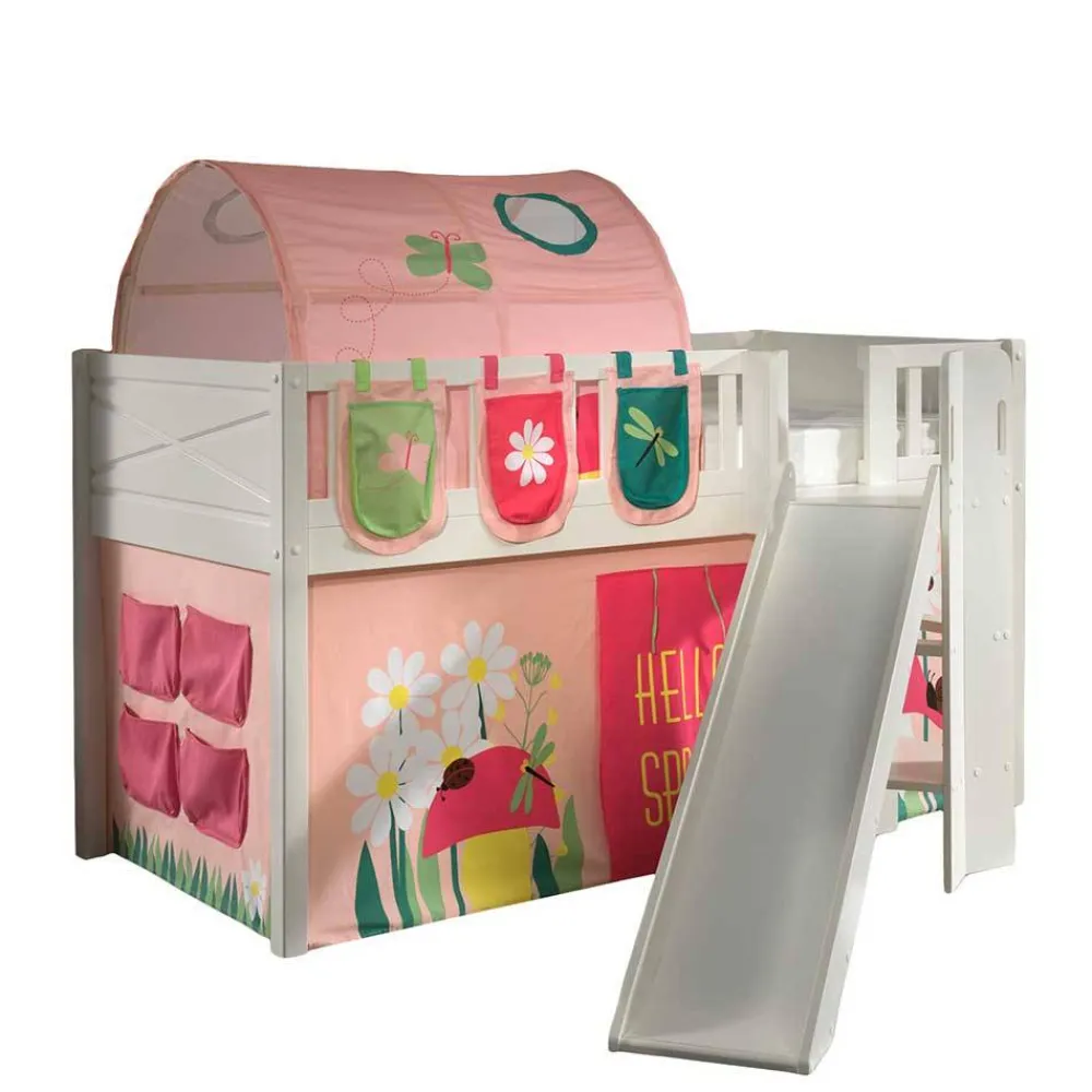 Kinder Wohnen Spielbett mit schräger Rutsche Frühlingsmotive - Annimo