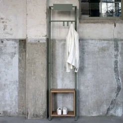 Wohnen Stahl Garderobe in Graugrün mit Schuhablage - Vientors