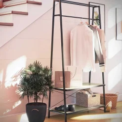 Wohnen Schwarze Möbel|Loft Möbel*Standgarderobe mit Schuhablage - Kaivason