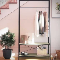 Wohnen Schwarze Möbel|Loft Möbel*Standgarderobe mit Schuhablage - Kaivason