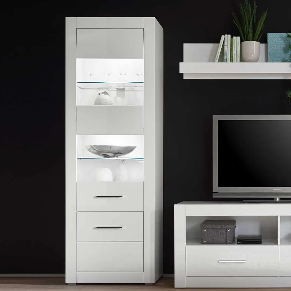 Wohnen Standvitrine in Hochglanz Weiß Yulis 2-türig