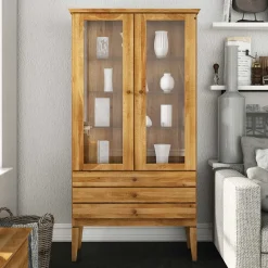 Wohnen Vitrinen|Wohnzimmer-Vitrinen*Standvitrine Masdamos aus Wildeiche massiv