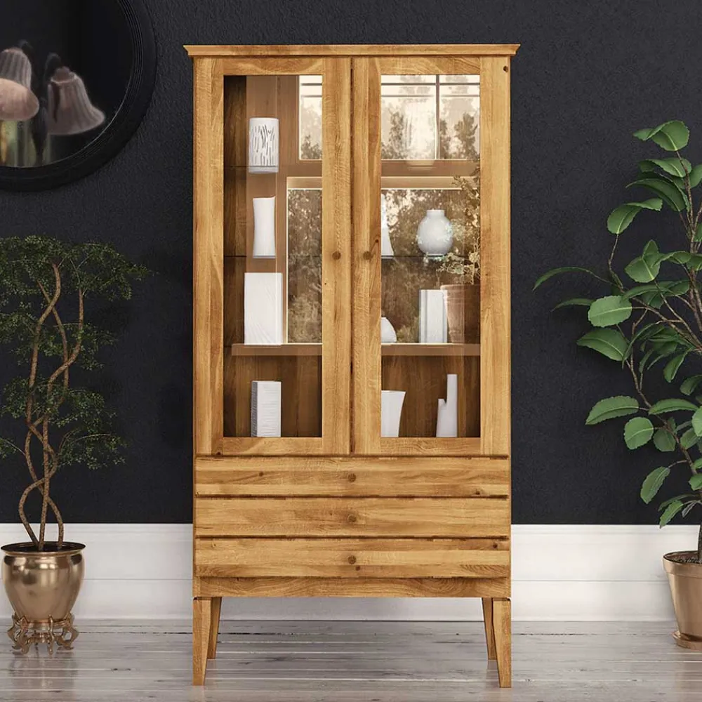 Wohnen Vitrinen|Wohnzimmer-Vitrinen*Standvitrine Masdamos aus Wildeiche massiv