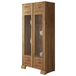 Wohnen Vitrinen|Wohnzimmer-Vitrinen*Standvitrine Vaskov aus Wildeiche Massivholz