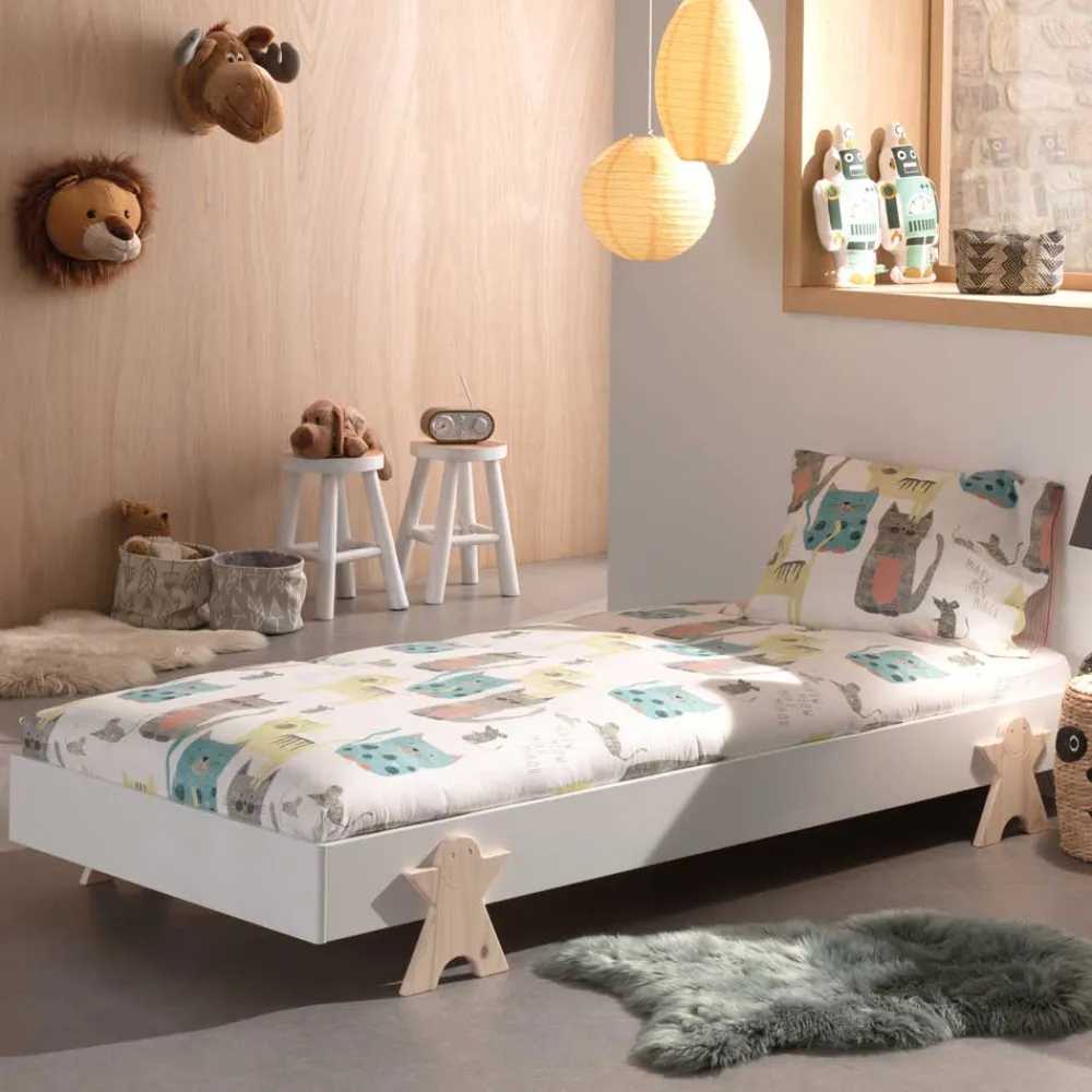 Kinder Wohnen Stapelbett einzeln in Weiß & Natur Kiefer - Elvapo