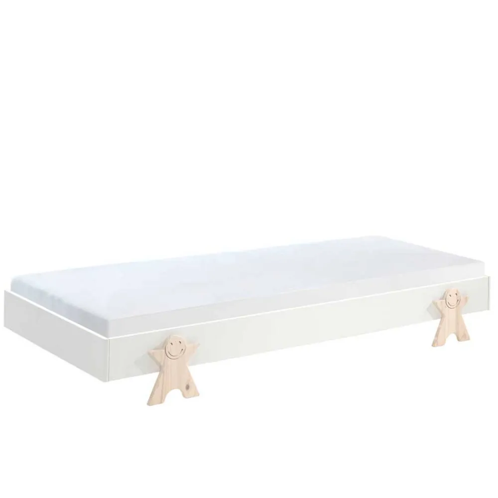 Kinder Wohnen Stapelbett einzeln in Weiß & Natur Kiefer - Elvapo