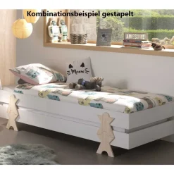 Kinder Wohnen Stapelbett einzeln in Weiß & Natur Kiefer - Elvapo
