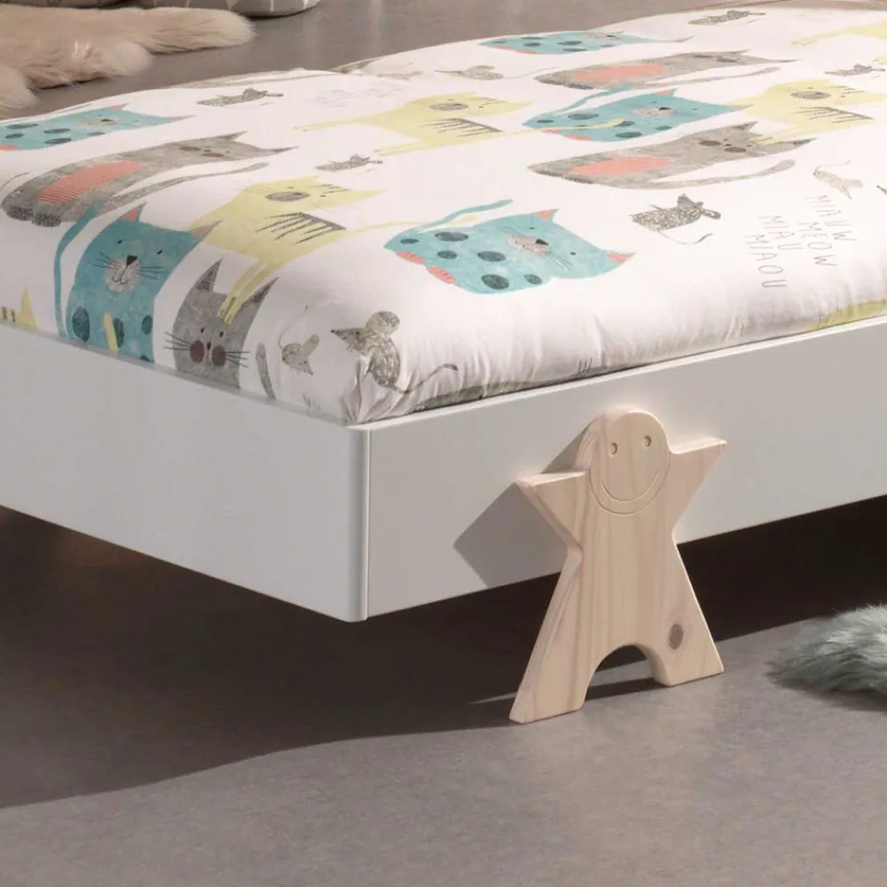 Kinder Wohnen Stapelbett einzeln in Weiß & Natur Kiefer - Elvapo