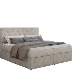 Wohnen Stauraum Bett in Cremeweiß Stoffbezug - Annely