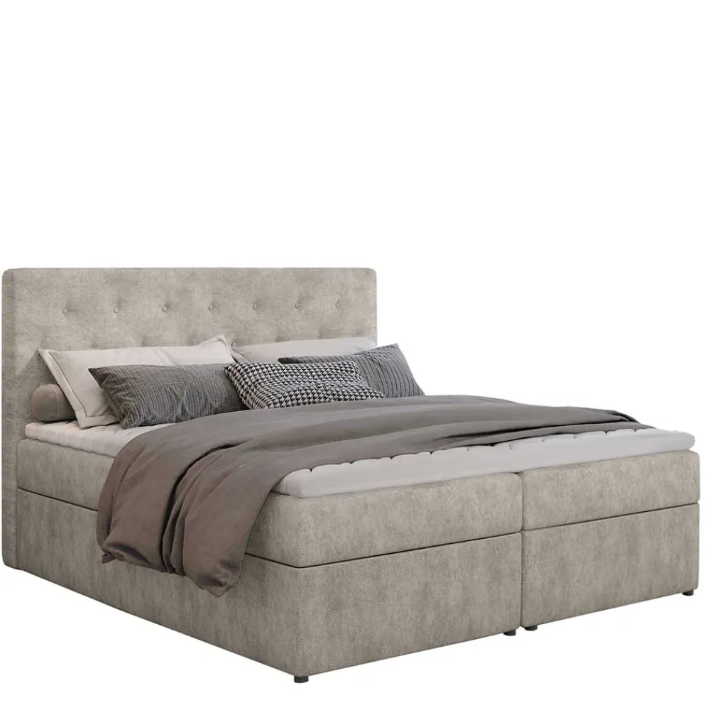 Wohnen Stauraum Bett in Cremeweiß Stoffbezug - Annely