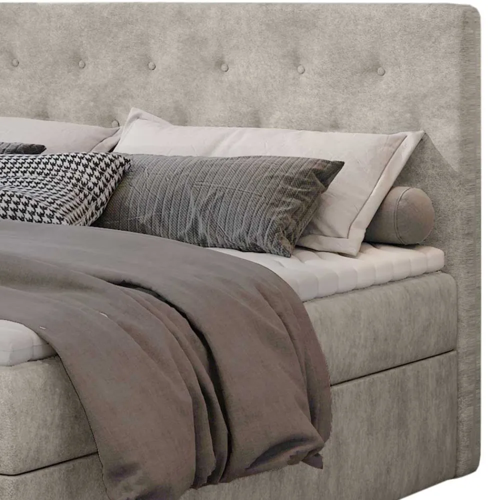 Wohnen Stauraum Bett in Cremeweiß Stoffbezug - Annely