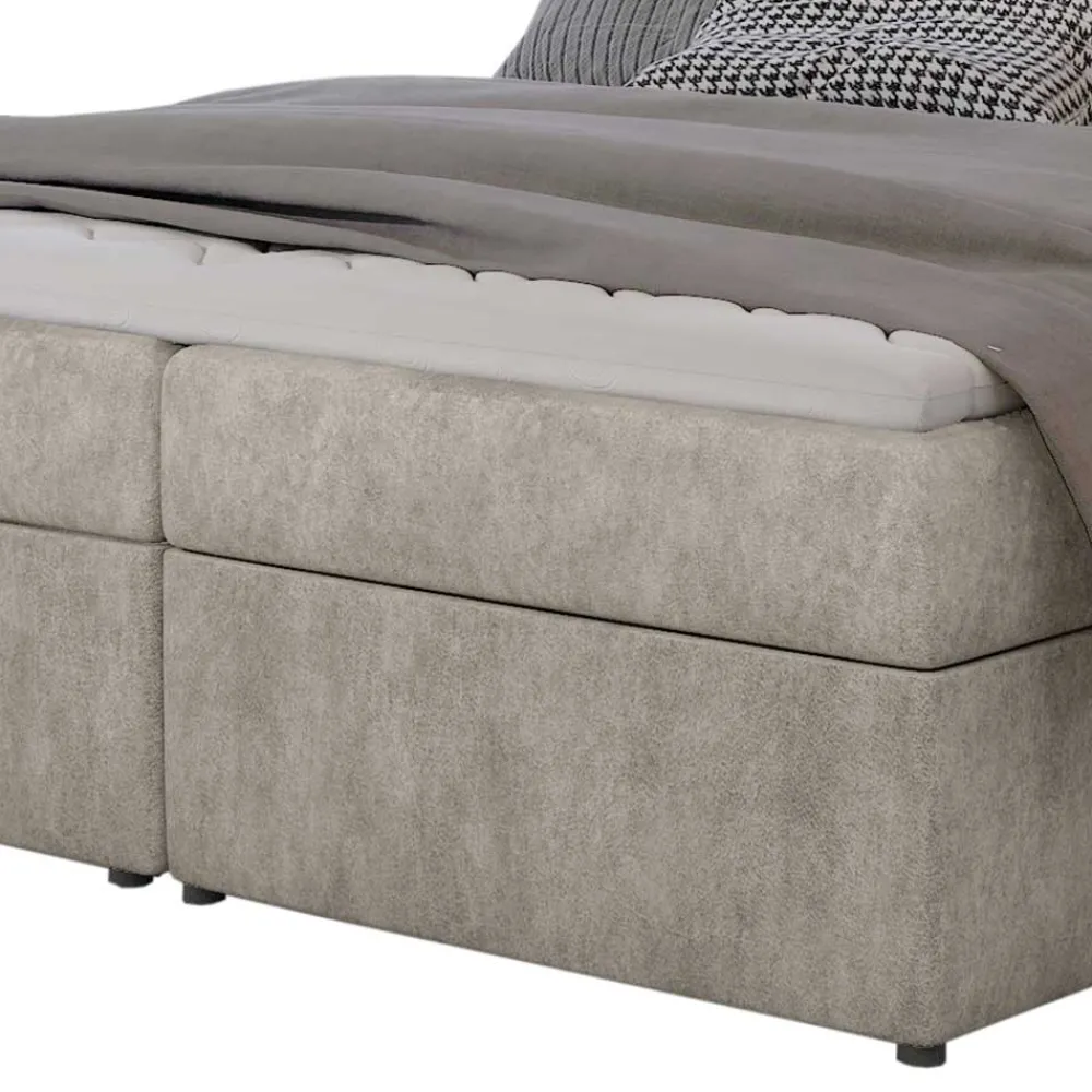 Wohnen Stauraum Bett in Cremeweiß Stoffbezug - Annely