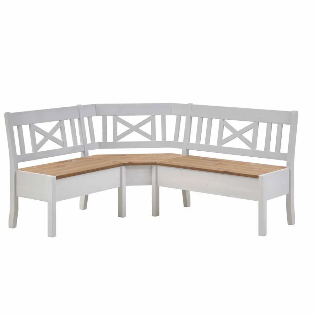 Wohnen Stauraum Eckbank Lugon in Weiß Kiefer massiv