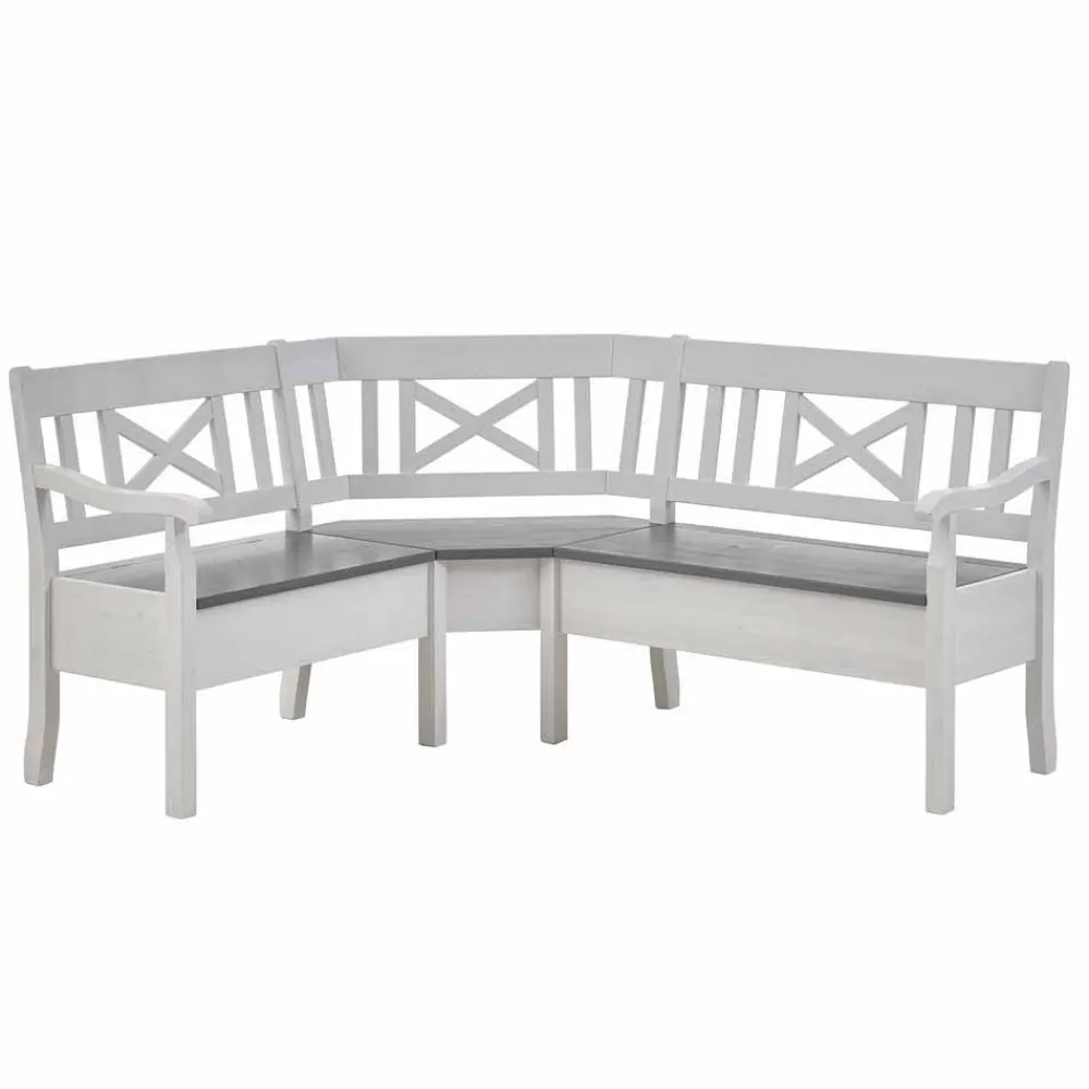 Wohnen Küchenbänke|Esszimmerbänke*Stauraum Eckbank Yoan in Weiß mit Grau