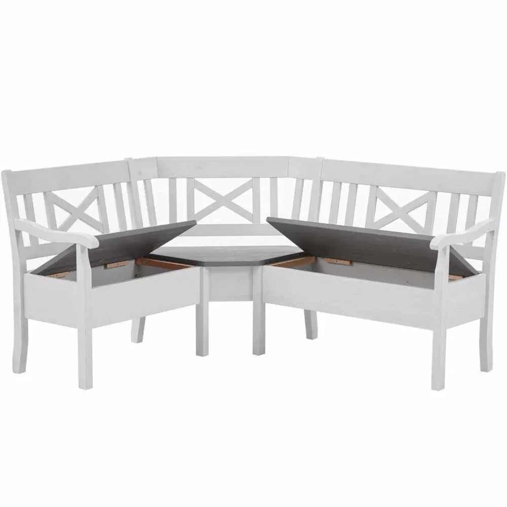 Wohnen Küchenbänke|Esszimmerbänke*Stauraum Eckbank Yoan in Weiß mit Grau