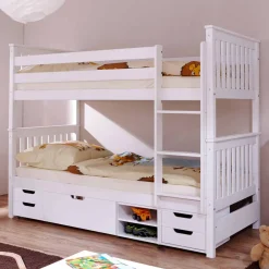 Wohnen Kindermöbel|Kinderbetten*Stauraum Etagenbett in Weiß Forcia aus Kiefernholz