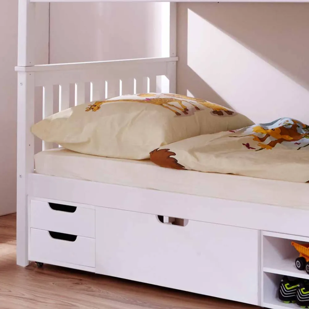 Wohnen Kindermöbel|Kinderbetten*Stauraum Etagenbett in Weiß Forcia aus Kiefernholz