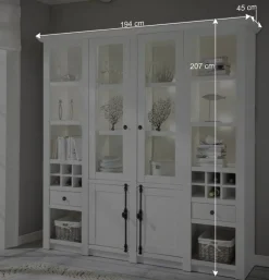 Wohnen Designermöbel|Wohnzimmerschränke*Stauraum Landhaus Vitrinenschrank in Weiß - Chelles