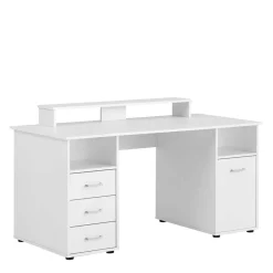 Wohnen Weiße Möbel|Jugendzimmertische*Stauraum Schreibtisch mit Bildschirmaufsatz - Fegura