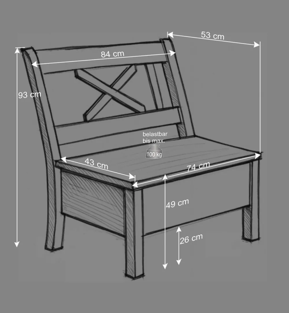 Wohnen Stauraum Sitzbank Jytte aus Kiefer Grau mit Braun