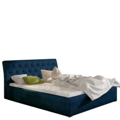 Wohnen Betten|Betten*Stauraumbett aus Velours Dunkelblau - Dorisa