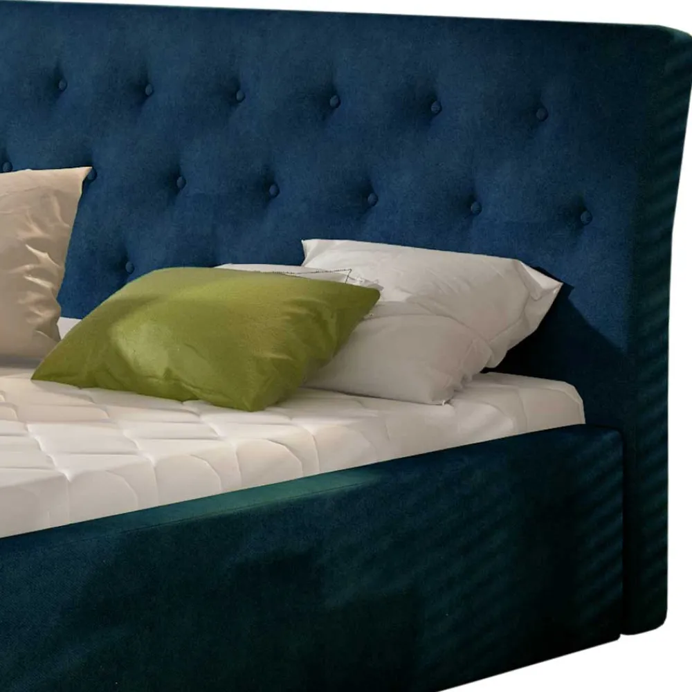 Wohnen Betten|Betten*Stauraumbett aus Velours Dunkelblau - Dorisa